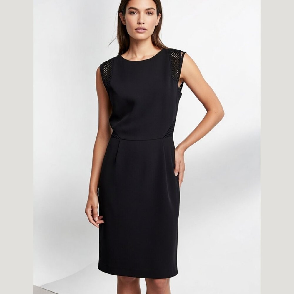 🌟LOFT Black Mesh Cutout Sheath Dress Size 8 Sleek Cocktail Little Black Dress
